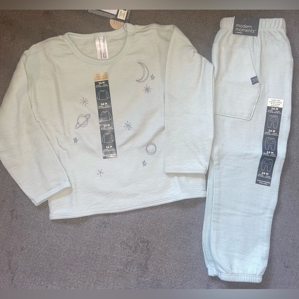 NWT 24 Months Embroidered Modern Moments Set Long Sleeve Space Theme Light Blue